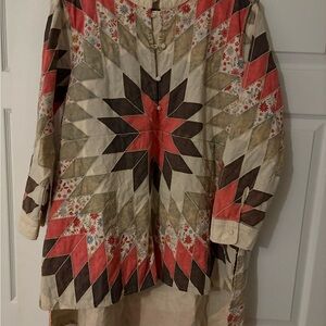 Blue Velvet Tunic with patchwork Geometric Design high low